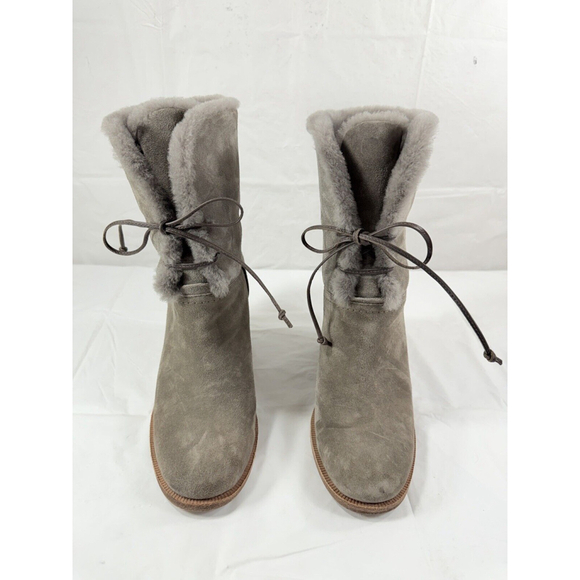 UGG Jerene Size Gray Suede Heeled Lace up Shearling Lined Boots